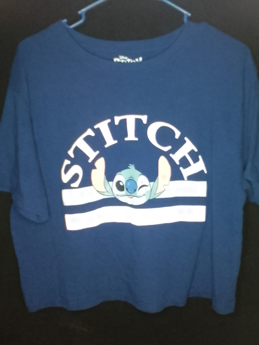 Disney Stitch Graphic Womans Crop Top in Navy - Disney Character Crop Xl